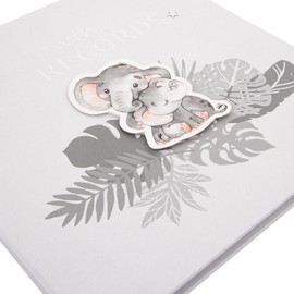 Happy Homewares Grey Elephant Themed Cute Baby Growth Records Book with 32 Pages to Personalise | First Adventure, Picture Spaces, Envelope for First Haircut, First Christmas etc