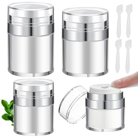 GZcaiyun Pack of 4 Airless Pump Dispensers, Acrylic Cream Dispenser 15/30/50/100 ml Airless Pump Vacuum Bottle Cream Dispenser for Cream, Lotion, Serum, with Spatulas