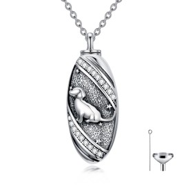 PROESS Dog Urn Necklace for Ashes Sterling Silver Pet Urn Pendant Dog Cremation Jewelry for Ashes Memory Jewelry for Women Men
