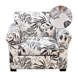 FUANGUI 2 Piece Chair Covers Stretch Arm Covers Chair Couch Covers, Armchair Slipcover with Separate Chair Cushion Cover Floral, Washable Furniture Protector for Living Room (Armchair, Ink Leaf)