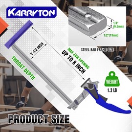 KARRYTON 8" Ratcheting Table Clamp, Quick Release Track Saw Clamps for MFT/Guide Rail System, 2-1/2" Throat Depth, 600LB Clamping Force w/Foot Cover and Non-Marring Pad(2-Pack)