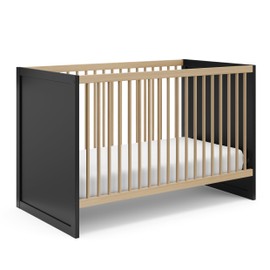 Storkcraft Calabasas 3-in-1 Convertible Crib (Black with Driftwood) – GREENGUARD Gold Certified, Fits Standard Crib Mattress, Converts to Toddler Bed, Modern Style, Easy 30-Minute Assembly