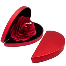 wonuu Engagement Ring Box,Ring Rose Box Surprise Jewelry Storage Holder for Woman as Proposal Engagement Wedding Ring Jewelry Gift Case in Valentine's Day ect. (Heart Shaped-Red)