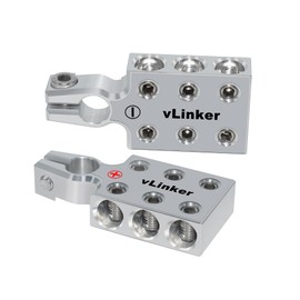 V-gate vLinker 6x00 (2/0) AWG Gauge Lead-Acid Battery Terminals Clamp, 6061 Aluminum Battery Terminal Positive (+) Negative (-) Set, for SAE/DIN/EN Tapered Top Post, 6-Way Battery Connectors