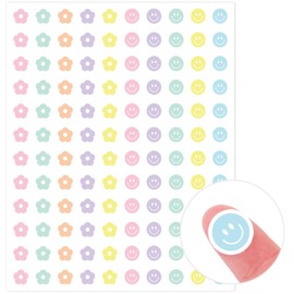 JarThenaAMCS JarThenaAMCS 2400Pcs Mini Flower and Smile Face Sticker Pastel Floral Paper Decal Preppy Self-Adhesive Sticker for Planner Reward Envelope Scrapbook DIY Supplies, 0.5 in