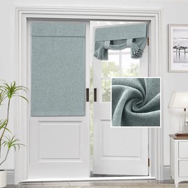 H.VERSAILTEX French Door Curtains Linen Textured Privacy Door Blinds Kitchen Window Curtains Waterproof 26 X 40 Inch Room Darkening Curtains for Glass Door Tie Up Shade, 1 Panel, Heather Aqua Gray