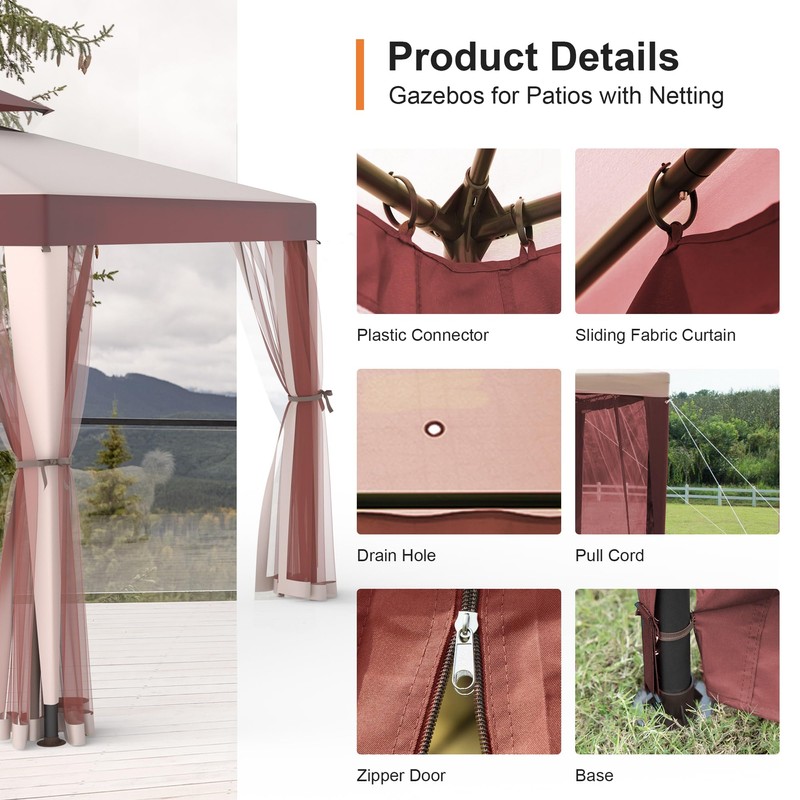 Patio Gazebo Tent Outdoor Canopy Shelter 10'x10' with Removable Netting,100
