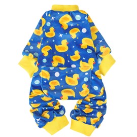PUPTECK Soft Fleece Dog Pajamas for Small Medium Dogs, Adorable Puppy Sweaters Clothes Jumpsuit Pjs, Lightweight Cat Coat Pet Apparel, Blue, M