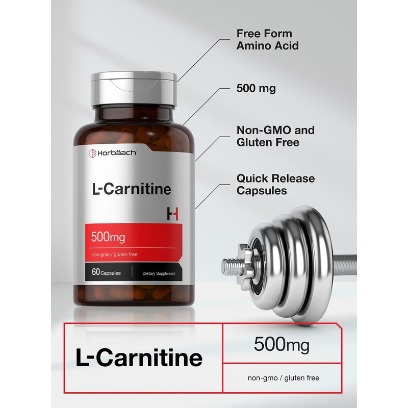 Horbäach L Carnitine Supplement 500mg | 60 Capsules | as