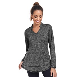 Absttith Moisture Wicking Long Sleeve Workout Tops for Women Yoga Hiking Shirts V Neck Sport Golf Tee Black Small