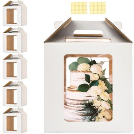 Hzzycaxli 14x14x14 Inch Tall Cake Boxes with windows, 14in Large Tiered Cake Boxes, 5pack 12in Layer Tall Baking Carrier,Disposable Cake Containers