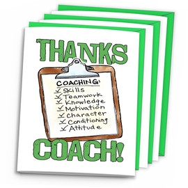 Play Strong 3-Pack Thanks Coach (Green) You're The Best Clipboard 3-Pack (5x7) Greeting Cards Perfect for Sports Team Banquet Party Thank You Coach Appreciation Gifts - Your Coaches Will Love 'Em