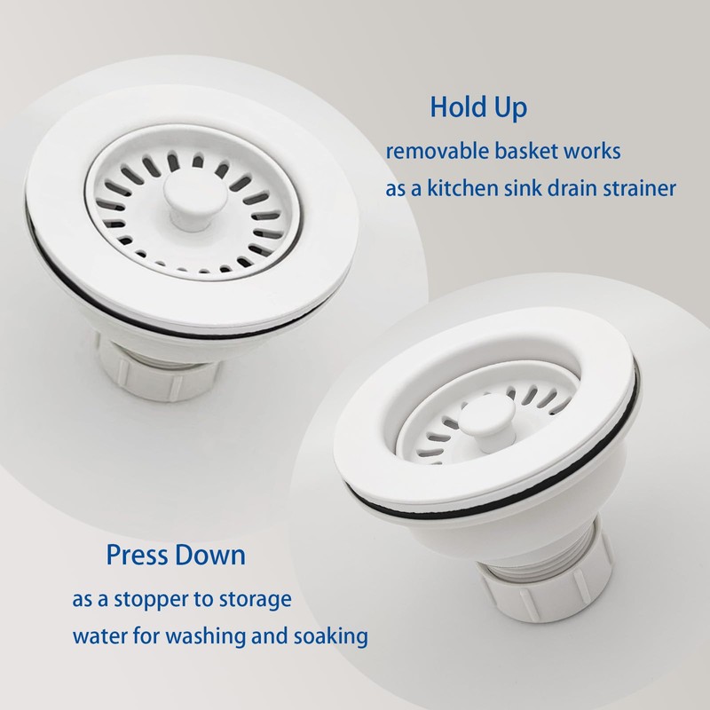 TGEOND White Kitchen Sink Drain Assembly, 3-1/2 inch Polymer Kitchen