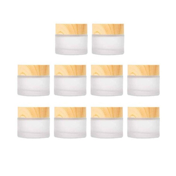 Healthcom 10 Pcs 5 Grams/5 ML Frosted Glass Cosmetic Cream Jars Bottle Vials with Wood Grain Lid Lotion Jars Empty Cosmetic Comtainers Refillable Face Cream Pot for Makeup Lip Balm Eyeshadow