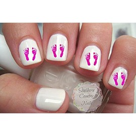 Pink Baby Footprints Nail Art Decals