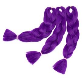 ColorfulPanda 3 Pieces Purple Jumbo Braid Synthetic Hair 24 Inches 100 g Kanekalon Hair Braiding Extensions for Crochet Twist Braiding Hair (Purple)