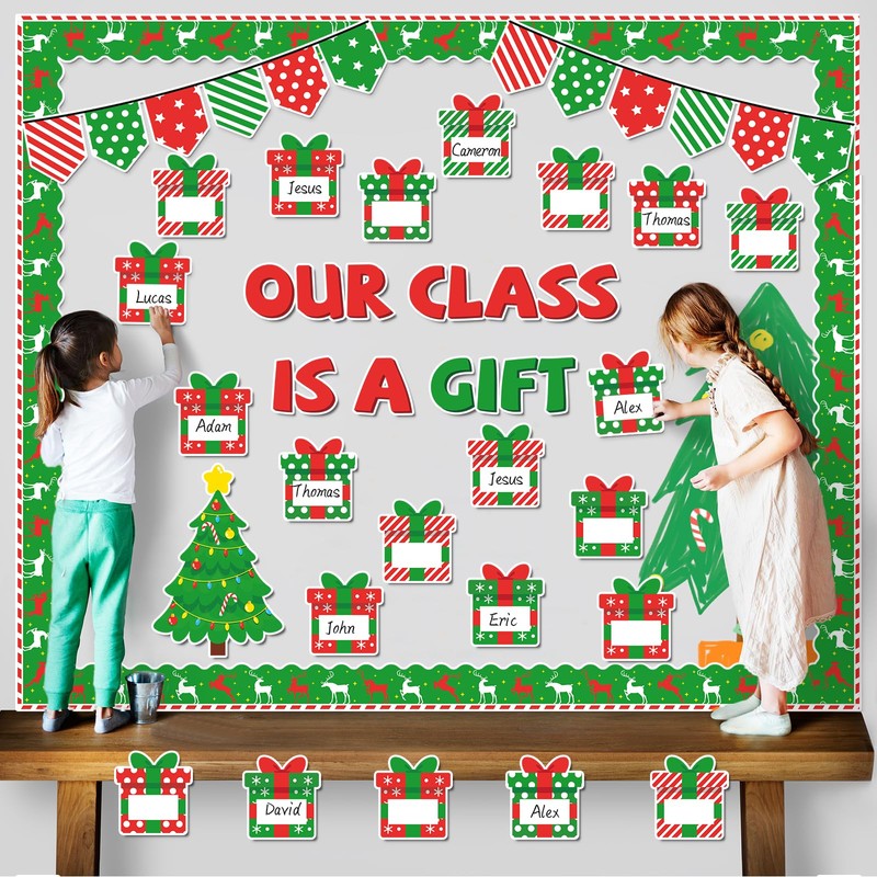 Christmas Bulletin Board Decoration Set Xmas Gift Boxes Borders Cutouts