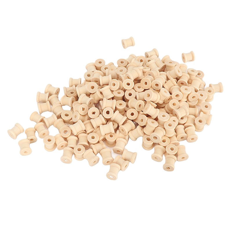 200Pcs Wooden Spools 0.55in 0.51in Unfinished Polished Wood Smoothing Wooden