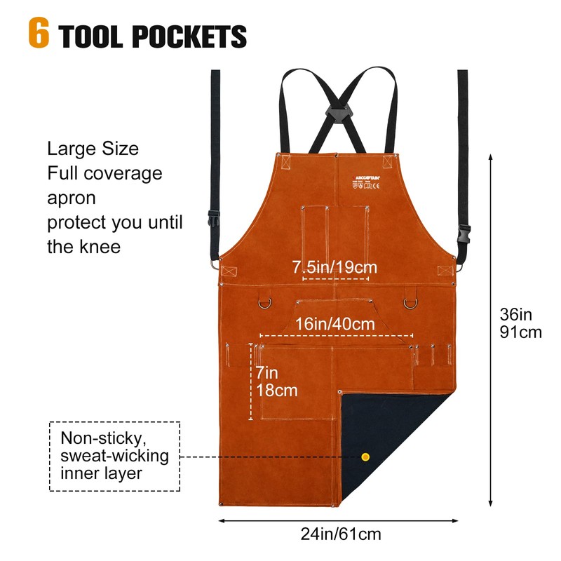 ARCCAPTAIN Leather Welding Work Apron 24" X 36" Heat Flame
