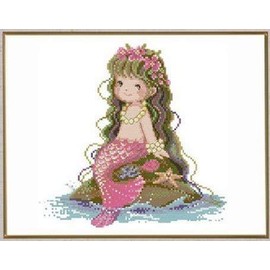 Happy Forever Cross Stitch Kits 11CT Stamped Patterns for Kids and Adults, DIY Preprinted Embroidery kit for Beginner, Fairy Tale (R028 Little Mermaid 4, Size 12''x12'')