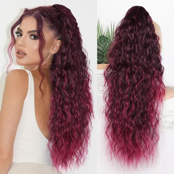 ALXNAN Claw Clip Ponytail Extension - 26 Inch Dark Brown