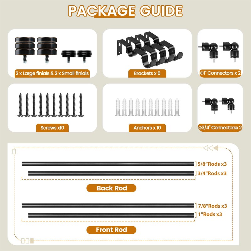 HOTOZON 1 Inch Heavy Duty Double Bay Window Curtain Rod,