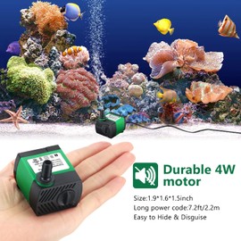 CWKJ 2 Pack 80GPH (4W 300L/H) Submersible Water Pump with 4.9ft Tubing (1/3-Inch ID), 3 Nozzles for Aquarium, Pond, Fish Tank, Hydroponics