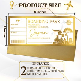 2 Set Japan Boarding Pass with Gold Envelopes, 3'' x 8'' Surprise Holiday Golden Ticket, Vacation Ticket Gift, Surprise Gift Idea for Birthday Christmas Anniversary Valentine's, Party Supply-A19