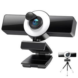 GKI 2K Webcam with Ring Light for Streaming, 2 Noise-Canceling Mics Web camera with Privacy Cover and Tripod, 120°FOV, Auto-focus, Works with Zoom/Teams/Skype for Conferencing and Video Calling.