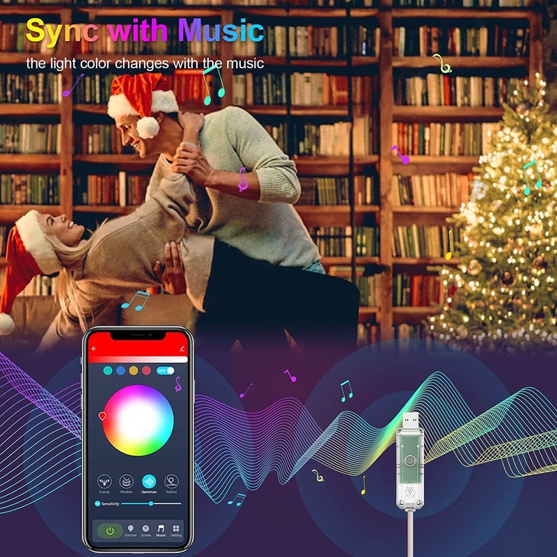 KOOLMEX Luces Navideñas Inteligentes USB para Arbol, 2M 20 LED