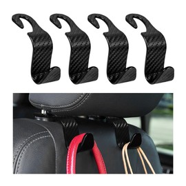 povtii 4PCS Car Seat Headrest Hook, Auto Back Seat Hanging Storage Organizer, Vehicle Seatback Hanger Holder for Purse Handbag Coat Umbrella, Universal Interior Car Accessories (Carbon Fibre Black)