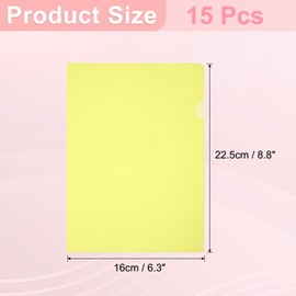 PATIKIL A5 Plastic Folders, 15 Pack Clear Folders L Type Project Pockets Paper Document Jacket Sleeves L Shaped Transparent for Documents Plastic Office File, 6.3x8.8in, Yellow