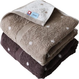 imaa Imabari Towel, Certified, Fluffy Bath Towel, Thin, Absorbent, Quick Drying, Made in Japan, Set of 2, 100% Cotton, Dotted Light Brown x Dotted Brown