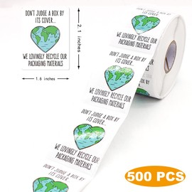 Muminglong 1.5 Inch Don’t Judge a Box by Its Cover Sticker, Thank You Sticker, Reused Box, Recycling Label, Love Shaped Earth Sticker,Handmade Sticker,Packaging Sticker, 500 PCS
