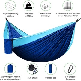 CZ-XING Hammock Camping, Portable Single/Double Hammocks for Outdoor Hiking Travel Backpacking With Nylon Color Matching Hammock High Strength Parachute Fabric Hanging (Blue)