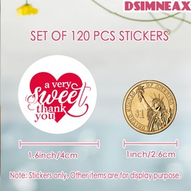 A Very Sweet Thank You Stickers with Red Hearts - 120 Pcs 1.6 Inch Round Stickers for Wedding, Baby & Bridal Shower Favors