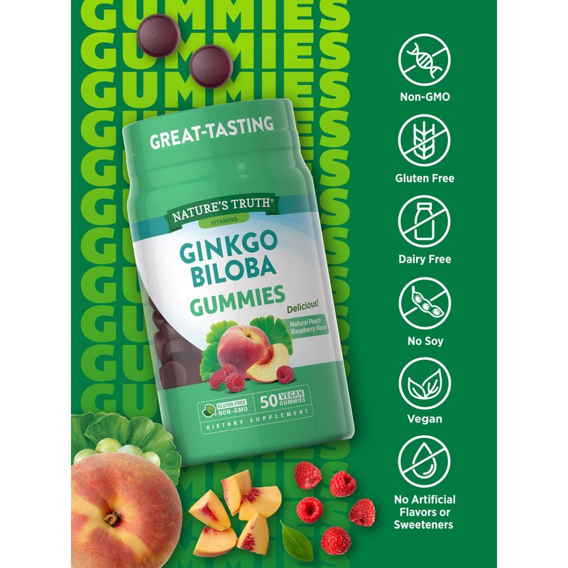 Nature's Truth Ginkgo Biloba Gummies | 50 Count | Peach