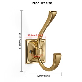 CABDM 5 Pack Decorative Heavy Duty Towel Hooks for Hanging Robe Double Champagne Bronze Coat Hooks Wall Mounted with Screws for Key, Towel, Bags, Cup, Hat