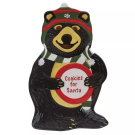 Park Designs Hometown Holiday Spoon Rest Ceramic 5X8 Black Bear Red Green Christmas Park