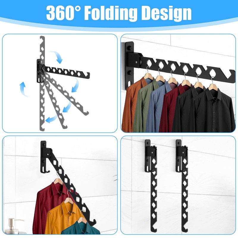 MBAIYO 3 Pack Black Wall Mount Coat Hanger Holder, Retractable