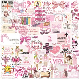 60PCS Pink Watercolor Bible Stickers - Delicate Christian Journaling Decals, Waterproof Faith Stickers for Women's Laptops, Water Bottles & Prayer Journals (Floral Scripture Gifts)