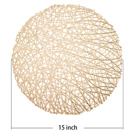 FunWheat Round Gold Placemats Placemat Set of 6 Hollow Out Place mats Heat-Resistant Shining 15 inches Table Mat Decorative Gift (Nest Gold)