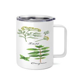 Lunarable Herb 10 Oz Steel Mug, Parsley Thyme Dill Basil Lavender and Oregano Fresh Plants Hand-Drawn Style Healthcare, Vacuum Insulated Leak-resistant Cup for Outdoor Hiking and Picnics, Multicolor