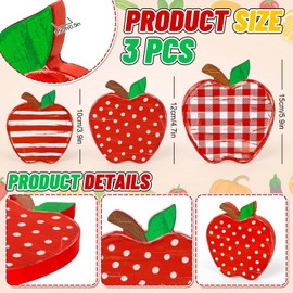 Whaline Apples Wooden Signs Back to School Table Decor Retro Apples Table Centerpieces Vintage Rustic Desktop Farmhouse Decorations for First Day of School Classroom Office Party Decor, 3Pcs