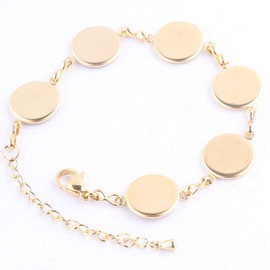 Reidgaller 10pcs Stainless Steel Gold Plated Fit 12mm Cabochon Bracelet Setting Blanks DIY Bezel Trays for Chain Bracelets Making