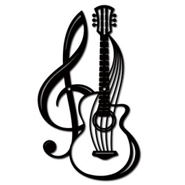 CREATCABIN Metal Wall Art Decor Musical Instruments Black Wall Signs Guitar Iron Hanging Metal Ornament Sculpture for Balcony Garden Home Living Room Decoration Outdoor Indoor Gifts 11.8x6.8Inch