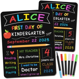 First & Last Day of School Board, 10.3 x 13 Inch Double Sided Back to School Sign for Kids/Girls/Boys, Reusable Wooden 1st Day of Preschool/Kindergarten Chalkboard