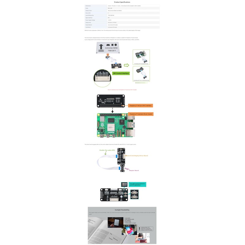 7.5 Inch e-Paper Display for Raspberry Pi/Jetson Nano/Arduino/STM32 - 800