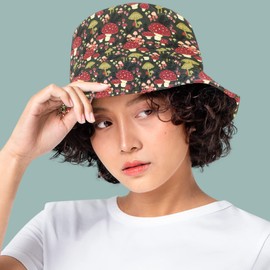Cute Mushroom Bucket Hat for Women Men Unisex Sun Cap Packable Outdoor Fisherman Hat Headwear