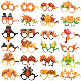 Hiboom 24 Pcs Thanksgiving Paper Glasses Fall Party Decoration Turkey Maple Leaf Eyeglasses Autumn Costume Photo Booth Props for Fall Themed Birthday Harvest Thanksgiving Party Favor Supplies